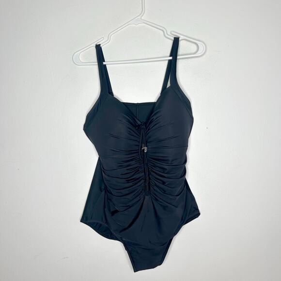 Miraclesuit Black Ruched Front Tie One Piece Swimsuit - Picture 1 of 3